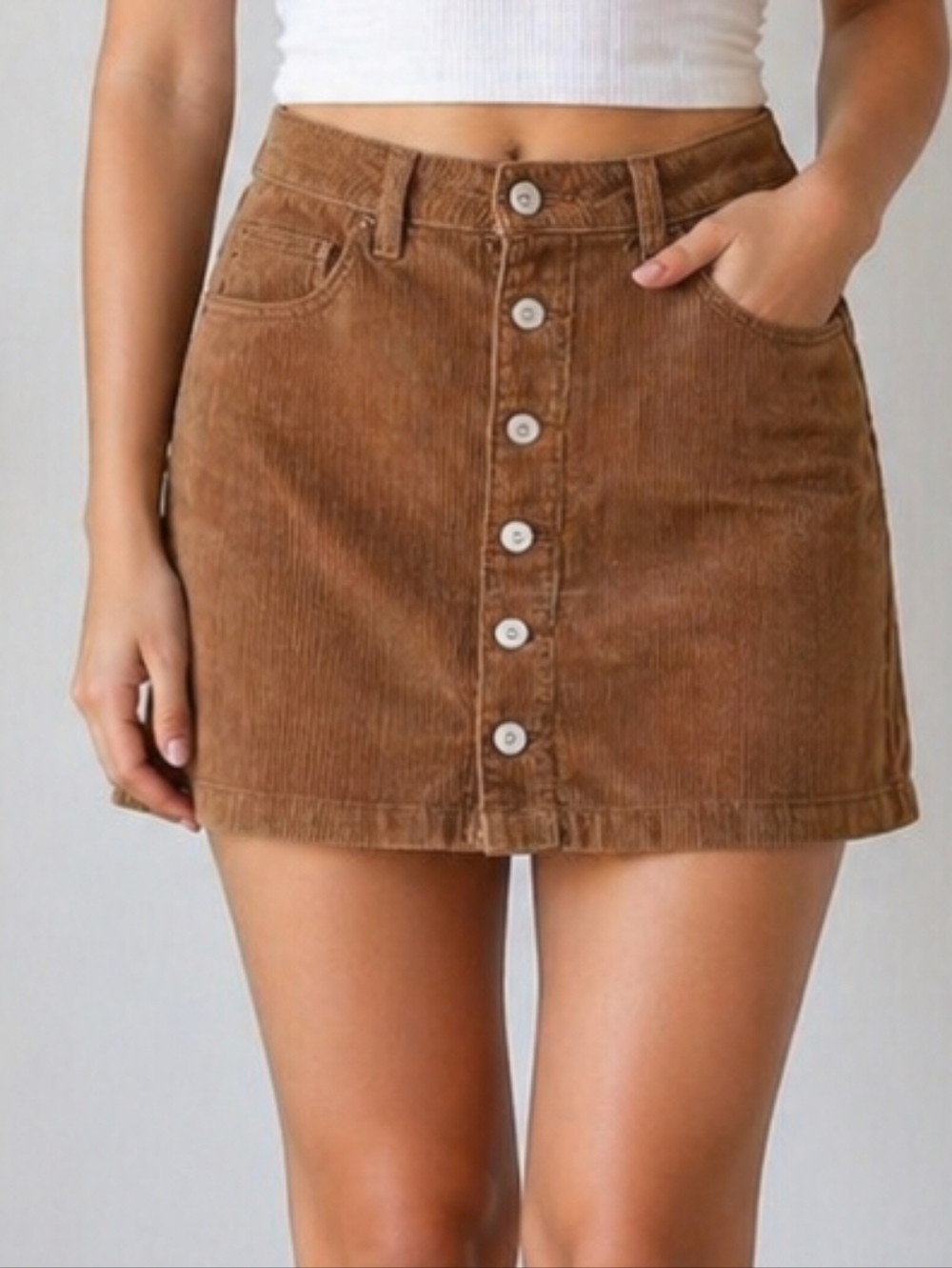 Hollister Corduroy Clueless Skirt Brown Ultra High Rise Cotton Button down 3/26